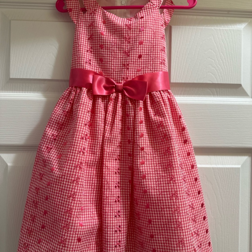Bonnie Jean Pink Gingham Dress with Satin Bow